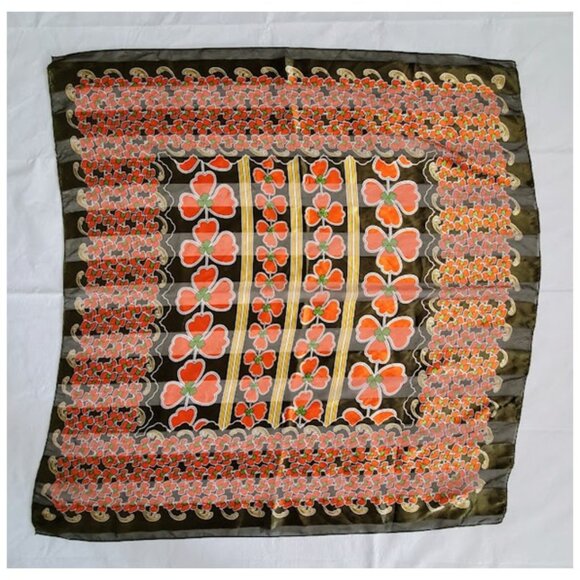 Orange & Green 3 Leaf Clover Shamrock Scarf 39" X 41" - Picture 2 of 6